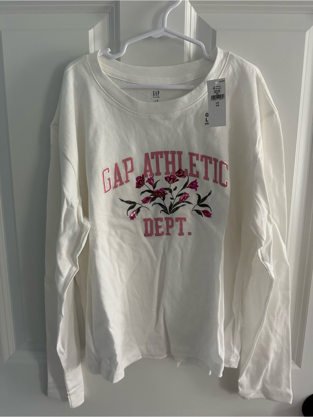GAP White Long-Sleeve Top with Pink Floral Graphic